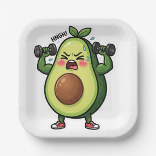 Funny Meditating Avocado Lifting Weights Gym Humou Paper Plate