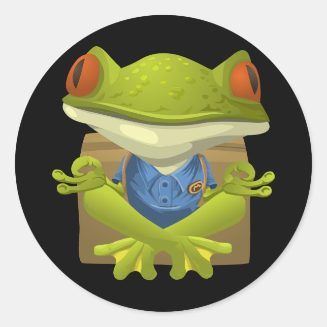 Funny Meditating Frog Cartoon Classic Round Sticker (Front)