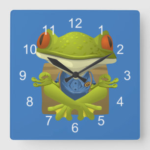 Funny Meditating Frog Square Wall Clock