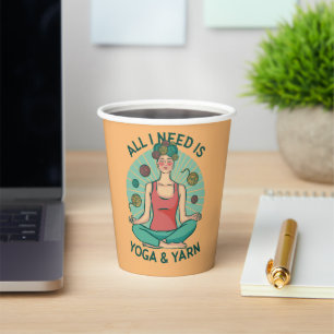 Funny Meditating Knitter for Crafters–Yoga & Yarn Paper Cups
