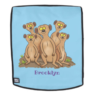 Funny meerkat family cartoon illustration backpack