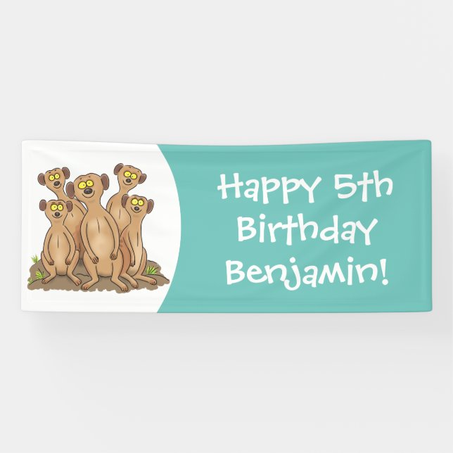 Funny meerkat family cartoon illustration banner (Horizontal)