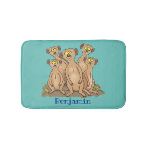 Funny meerkat family cartoon illustration bath mat