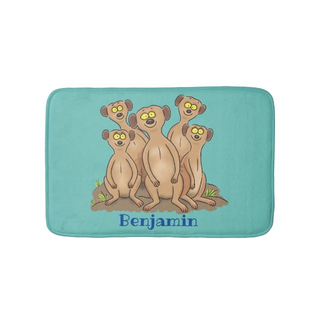 Funny meerkat family cartoon illustration bath mat (Front)