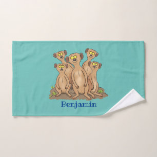 Funny meerkat family cartoon illustration bath towel set