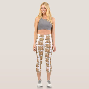 Funny meerkat family cartoon illustration capri leggings