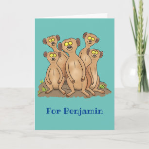 Funny meerkat family cartoon illustration card