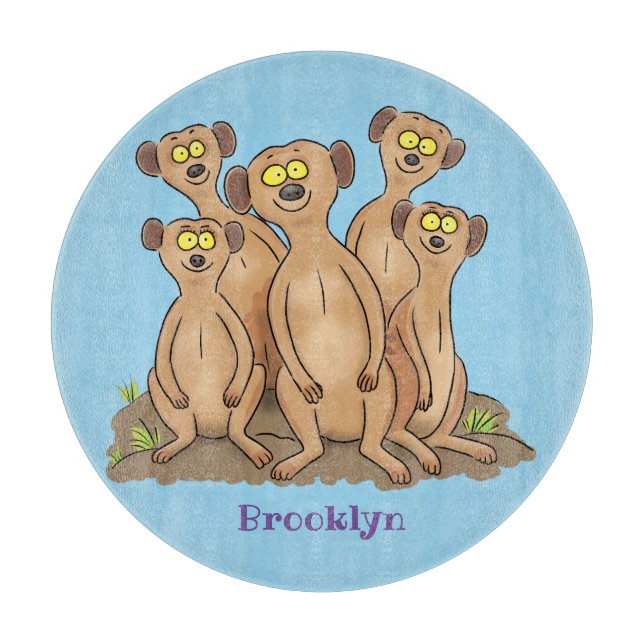 Funny meerkat family cartoon illustration cutting board (Front)