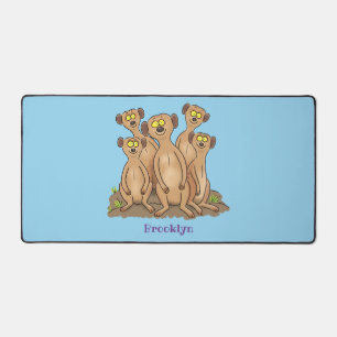 Funny meerkat family cartoon illustration desk mat