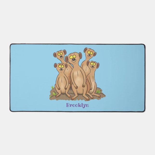 Funny meerkat family cartoon illustration desk mat (Front)