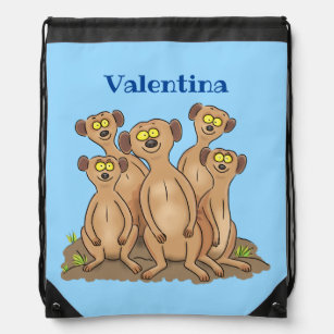 Funny meerkat family cartoon illustration drawstring bag