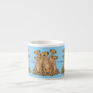 Funny meerkat family cartoon illustration espresso cup