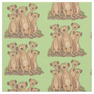Funny meerkat family cartoon illustration fabric