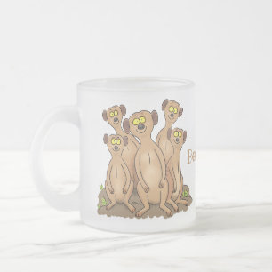 Funny meerkat family cartoon illustration frosted glass coffee mug