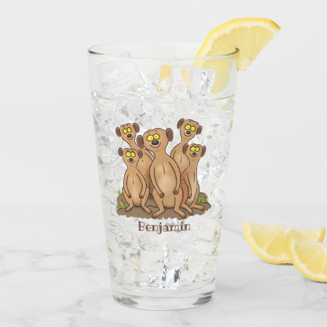 Funny meerkat family cartoon illustration glass (Back Ice)