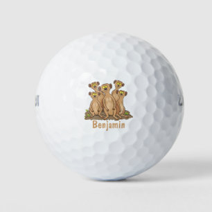 Funny meerkat family cartoon illustration golf balls