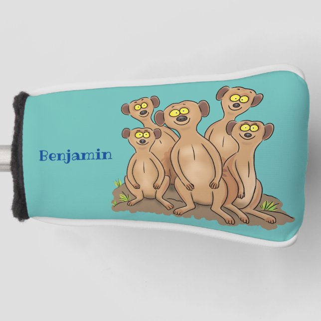 Funny meerkat family cartoon illustration golf head cover (Front)