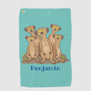 Funny meerkat family cartoon illustration golf towel