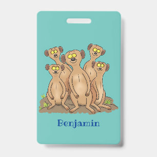 Funny meerkat family cartoon illustration ID badge