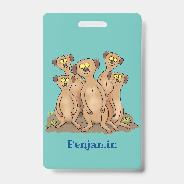 Funny meerkat family cartoon illustration ID badge (Front)