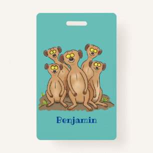 Funny meerkat family cartoon illustration ID badge