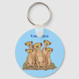 Funny meerkat family cartoon illustration key ring