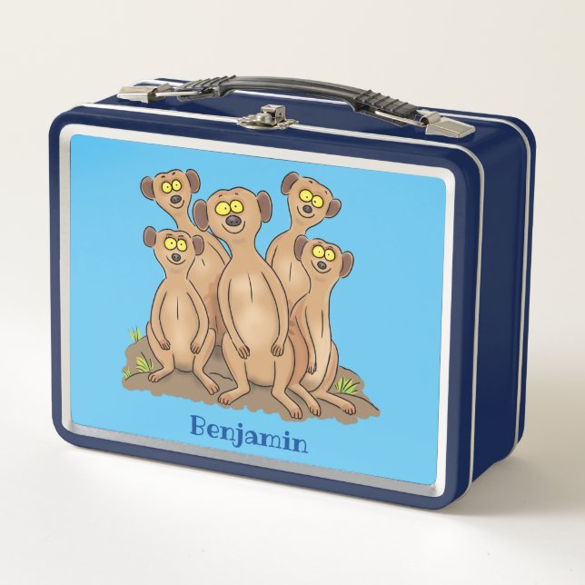 Funny meerkat family cartoon illustration metal lunch box (Front)