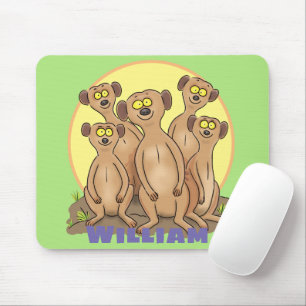 Funny meerkat family cartoon illustration mouse mat
