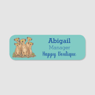 Funny meerkat family cartoon illustration name tag