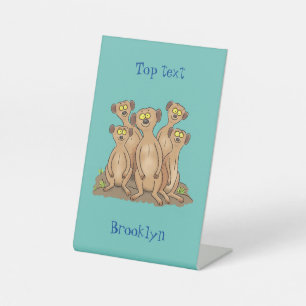 Funny meerkat family cartoon illustration pedestal sign