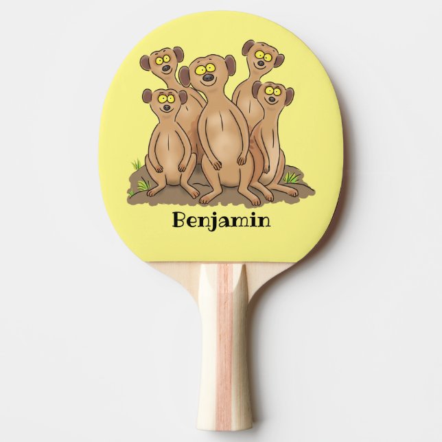 Funny meerkat family cartoon illustration ping pong paddle (Front)