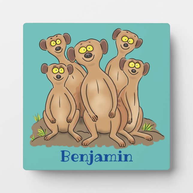 Funny meerkat family cartoon illustration plaque (Front)
