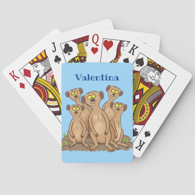 Funny meerkat family cartoon illustration playing cards (Back)