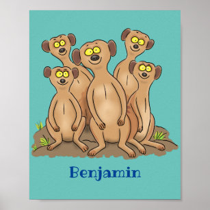 Funny meerkat family cartoon illustration poster