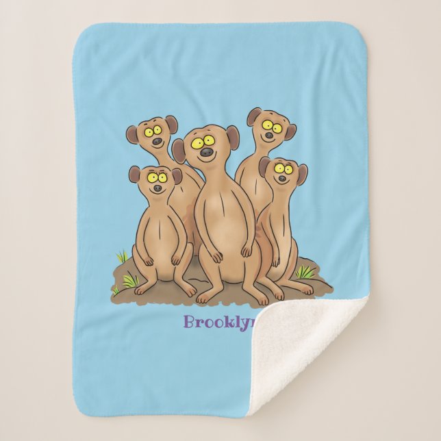 Funny meerkat family cartoon illustration  sherpa blanket (Front)