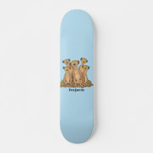 Funny meerkat family cartoon illustration skateboard