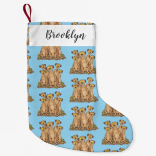 Funny meerkat family cartoon illustration small christmas stocking