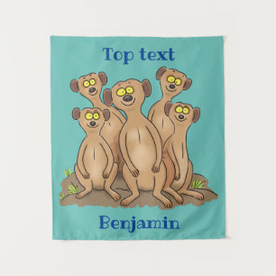 Funny meerkat family cartoon illustration tapestry