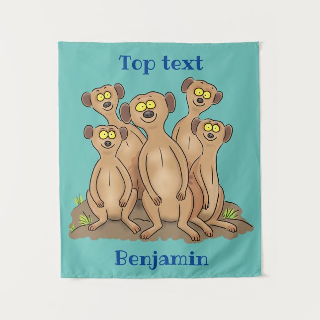 Funny meerkat family cartoon illustration tapestry (Front)