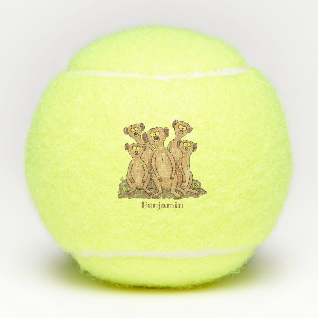 Funny meerkat family cartoon illustration tennis balls (Front)