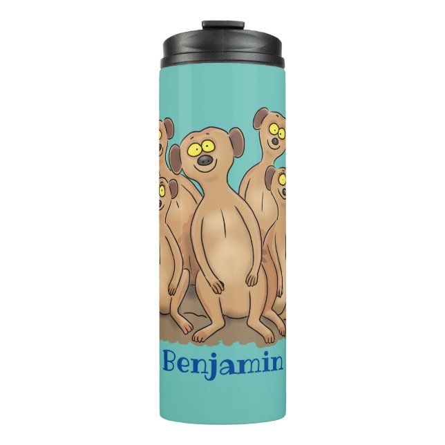 Funny meerkat family cartoon illustration thermal tumbler (Front)