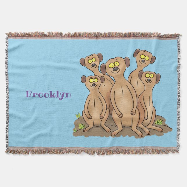 Funny meerkat family cartoon illustration throw blanket (Front)
