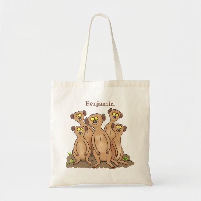 Funny meerkat family cartoon illustration tote bag (Front)
