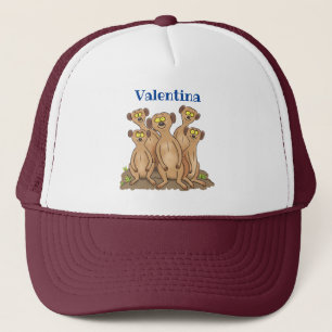 Funny meerkat family cartoon illustration trucker hat