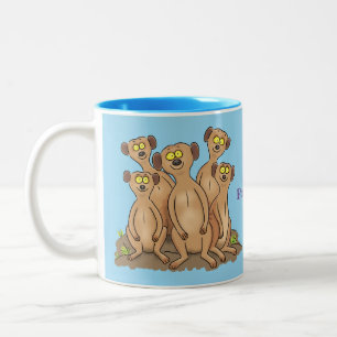 Funny meerkat family cartoon illustration Two-Tone coffee mug