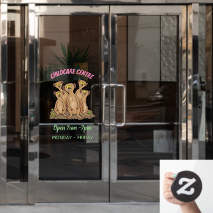 Funny meerkat family cartoon illustration window cling