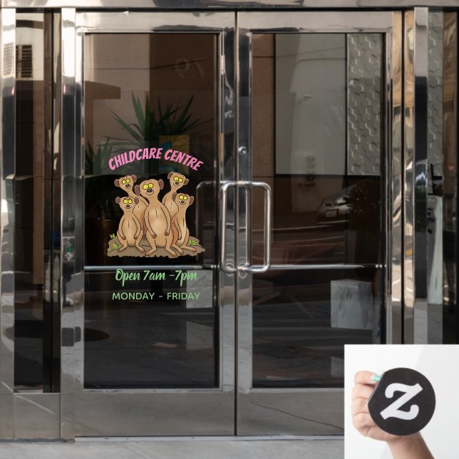 Funny meerkat family cartoon illustration window cling (Office Door)