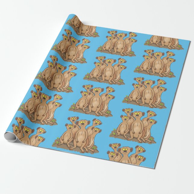Funny meerkat family cartoon illustration wrapping paper (Unrolled)