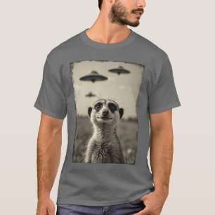 Funny meerkat Sie with UFOs Weird Alien retro funn T-Shirt