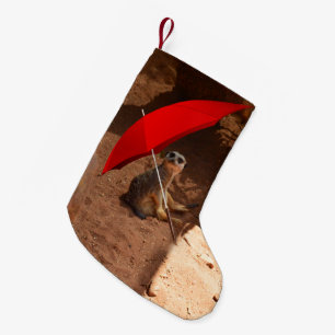 Funny Meerkat Sitting Under A Umbrealla, Small Christmas Stocking